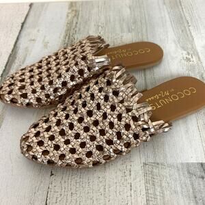 Coconuts by Matisse Women’s 6 Gold Leather Boho Slip-On Flat Sandals NEW